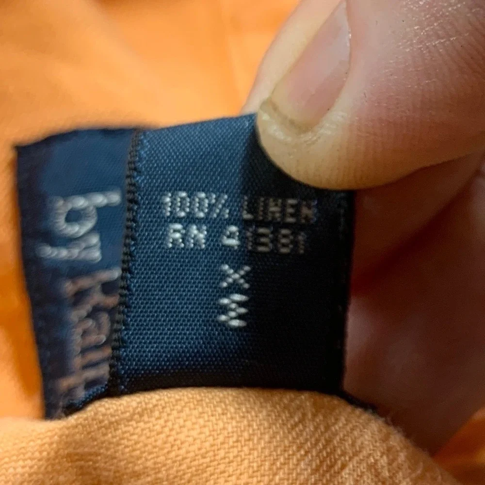 Polo Ralph Lauren Shirt Mens XXL Orange 100% Linen Button Up Long Sleeve Pockets